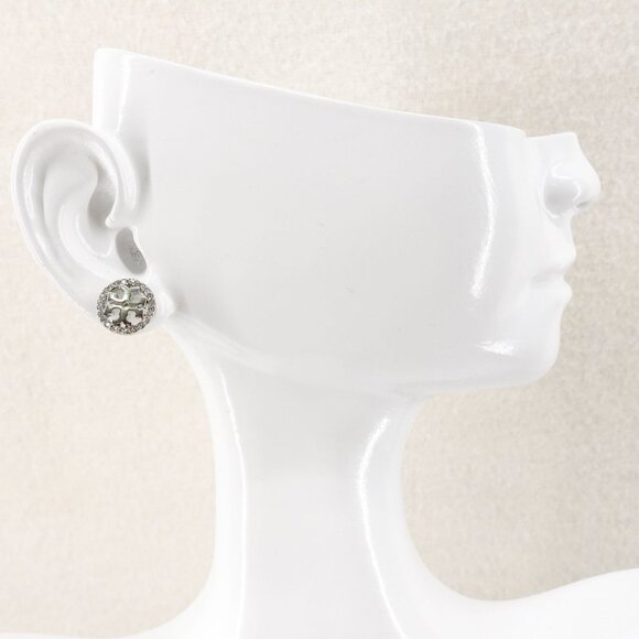 Tory Burch Miller Pavé Stud Earrings Silver/Crystal OS - Picture 4 of 8